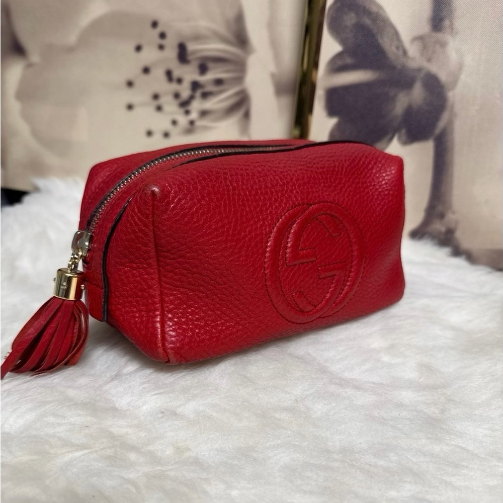 Gucci Luxurious Red Leather Cosmetic Bag VGUC